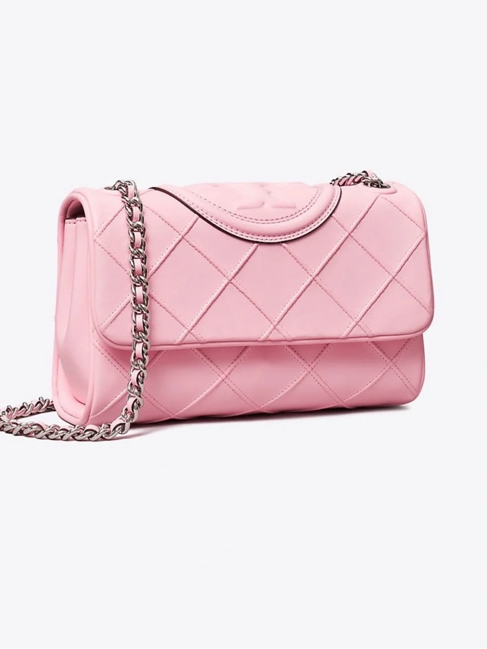 Quilted Pink Chain Shoulder Bag - Women
